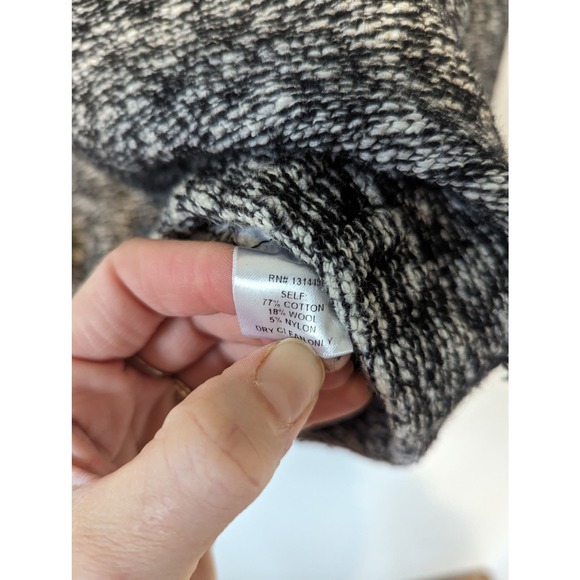 WHIT Chunky Knit Cropped Sweater Cinched Waist Tweed Black and White Monochrome - Picture 7 of 7